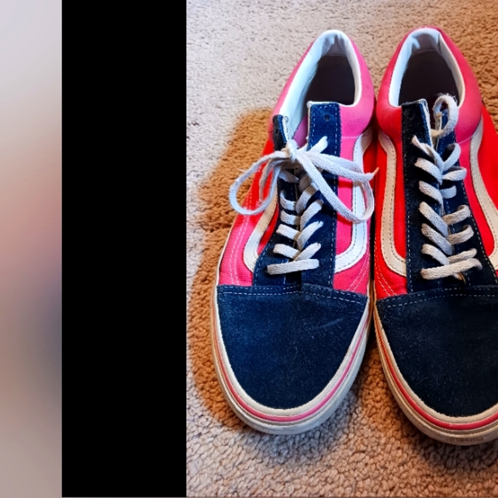 pink and blue low top vans